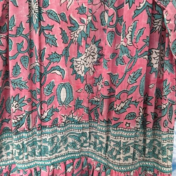 Bell By Alicia Bell Maxi Dress Pink Blue Silk Cotton Size Small Sleeveless - Picture 9 of 9